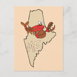 Carte Postale Maine ME Cartoon Map with Lobster Art Postcard