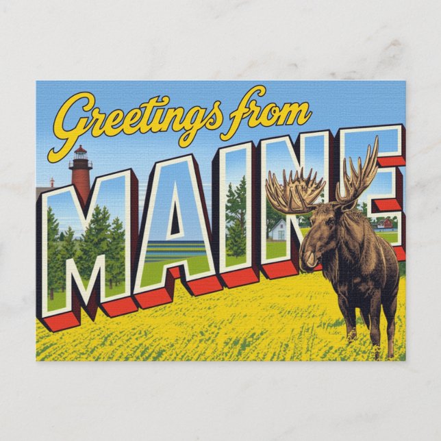 Carte Postale Maine : orignal et phare (Devant)