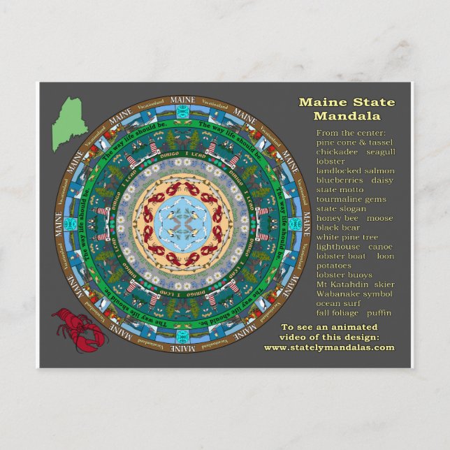 Carte Postale Maine State Mandala Postcard (Devant)