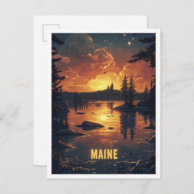 Carte Postale Maine USA Art Vintage Illustration Voyage (Devant / Derrière)