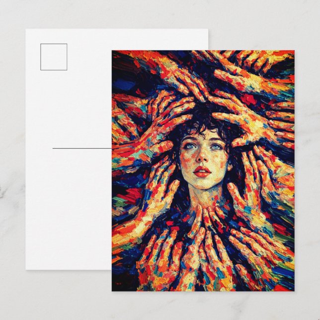 Carte Postale Mains de femme couvrant le visage Émotion intense (Devant / Derrière)