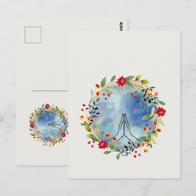 Carte Postale Mains en prière aquarelle (Devant / Derrière)