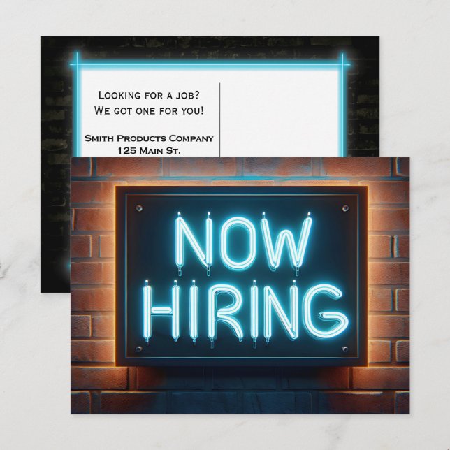 Carte Postale Maintenant Embaucher Neon Connexion Brick (Devant / Derrière)