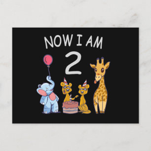 Carte Postale Maintenant j'ai 2 ans 2ème anniversaire au Zoo