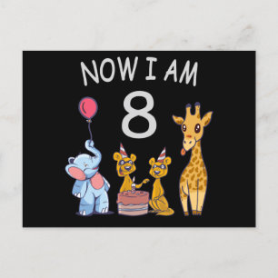 Carte Postale Maintenant j'ai 8 ans 8ème anniversaire au Zoo