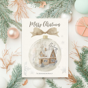 Carte Postale Maison à l'aquarelle dans un Noël boule à neige