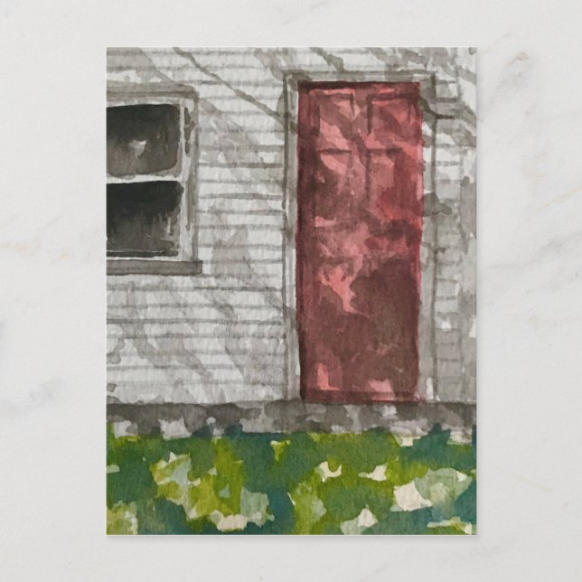 Carte Postale Maison à porte rouge aquarelle (Devant)