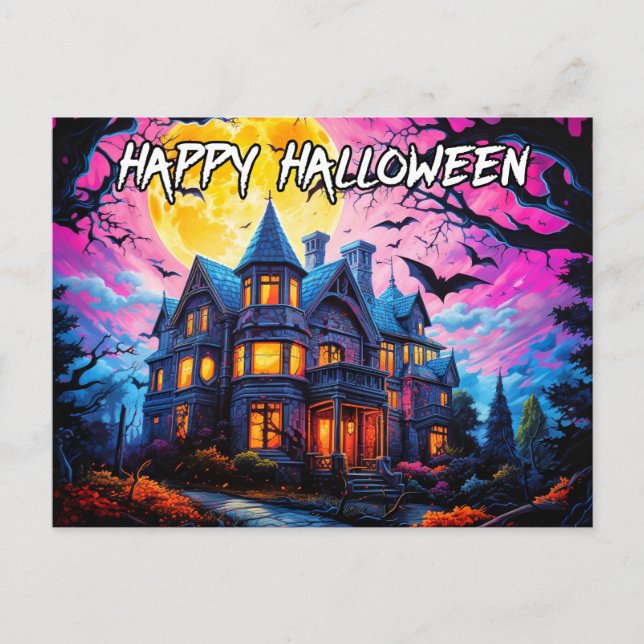 Carte Postale Maison ancienne hantée | Bonne Halloween (Devant)