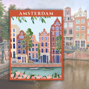 Carte Postale Maison aquarelle Amsterdam Pays-Bas Europe
