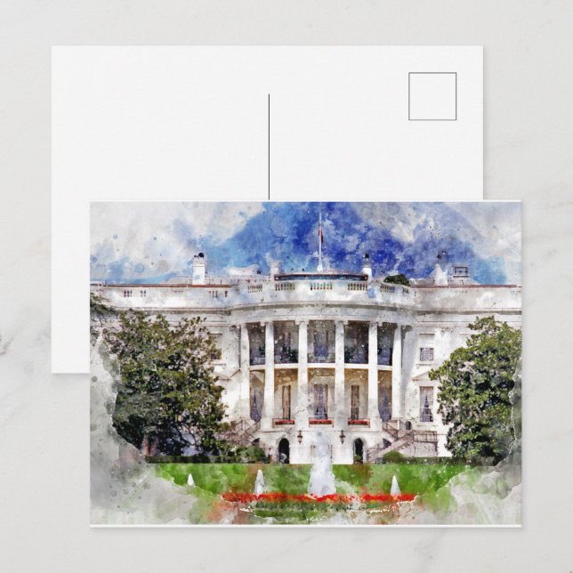 Carte Postale Maison Blanche à Washington DC en aquarelle (Devant / Derrière)