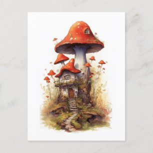 Carte Postale Maison champignon rouge et blanc