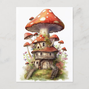 Carte Postale Maison champignon rouge et blanc