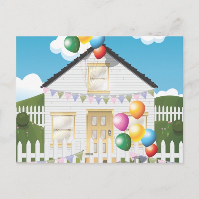 Carte Postale Maison d'anniversaire drôle avec ballons (Devant)
