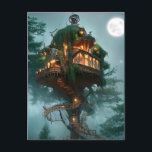 Carte Postale Maison dans l'arbre de fantaisie Art numérique<br><div class="desc">Belle carte postale créée à l'aide d'un logiciel de rendu AI présentant une maison dans l'arbre mystique,  magique et fantastique par une nuit au clair de lune.</div>