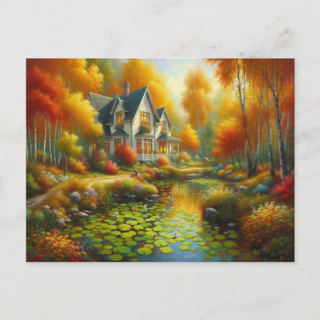 Carte Postale Maison d'Automne Lac  (Devant)