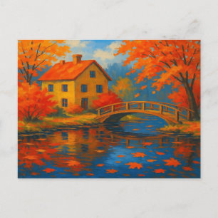 Carte Postale Maison d'automne vintage érable orange rouge jardi