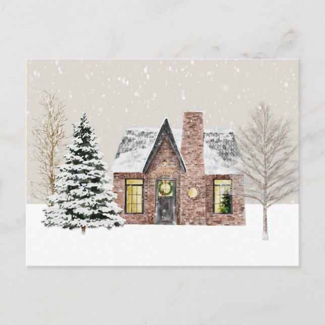 Carte Postale Maison de campagne d'hiver Chute de neige (Devant)