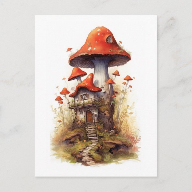Carte Postale Maison de champignons rouge et blanc (Devant)
