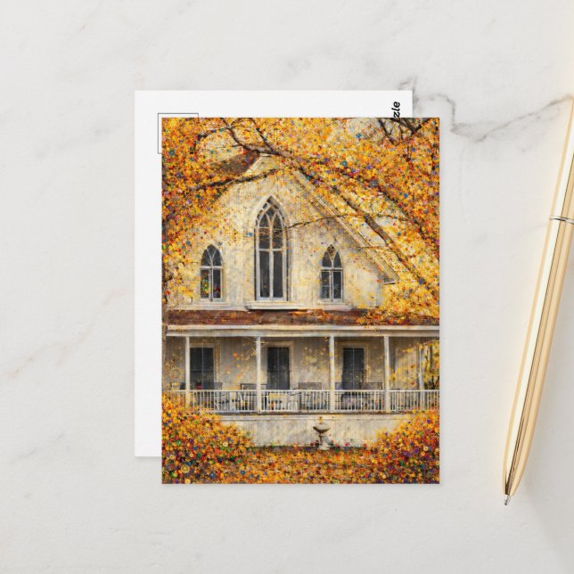 Carte Postale Maison de charpentier néo-gothique fantastique  (Devant/Arrière en situation)