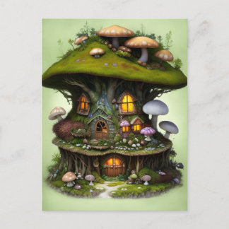 Carte Postale Maison de fée de champignon moutonneux mignonne