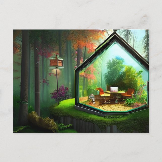 Carte Postale Maison de Fée Fantastique dans un Terrarium en For (Devant)