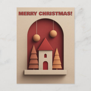 Carte Postale Maison de Fête avec des Arbres et des Ornements
