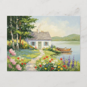 Carte Postale Maison de jardin lac paysage village