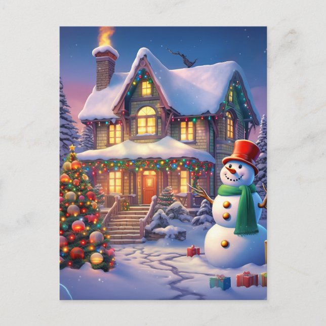 Carte Postale Maison de neige de Noël (Devant)