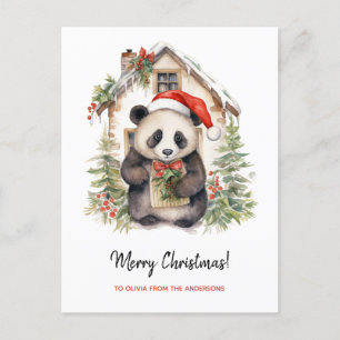 Carte Postale Maison de Noël Cute Panda Père Noël