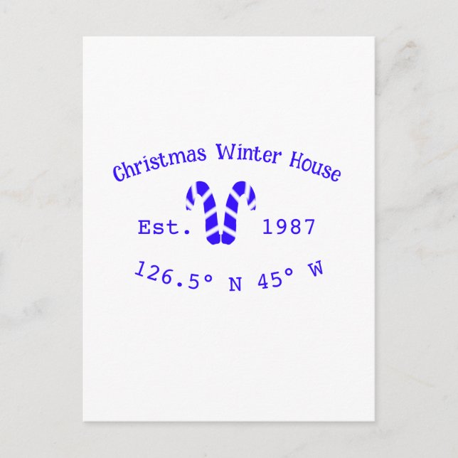 Carte Postale Maison de Noël d'hiver sucres de canne bleus est.  (Devant)
