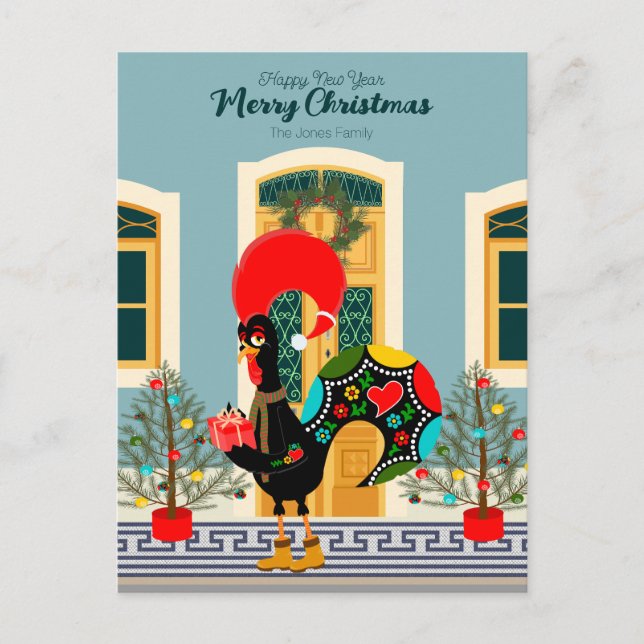 Carte Postale Maison de Noël portugaise avec Rooster Salutations (Devant)