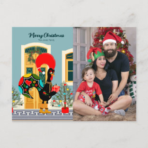 Carte Postale Maison de Noël portugaise avec Rooster Salutations