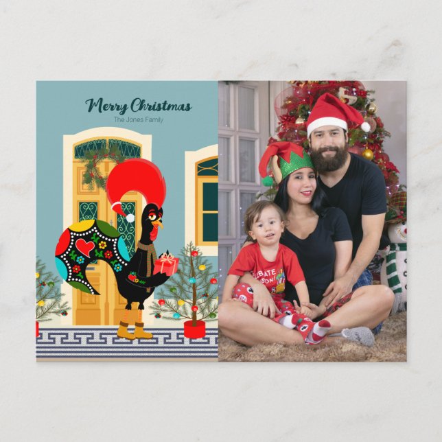 Carte Postale Maison de Noël portugaise avec Rooster Salutations (Devant)