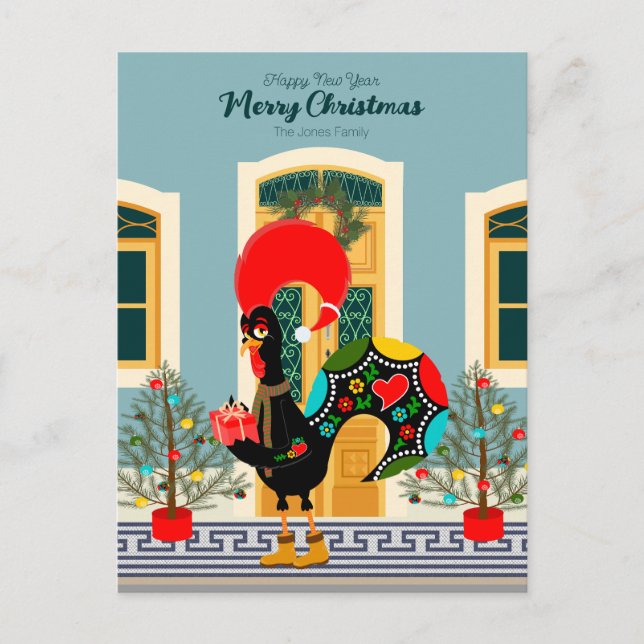 Carte Postale Maison de Noël portugaise avec Rooster Salutations (Devant)