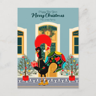 Carte Postale Maison de Noël portugaise avec salutations de Coq