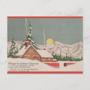 Carte Postale Maison de Noël vintage éditable et lune