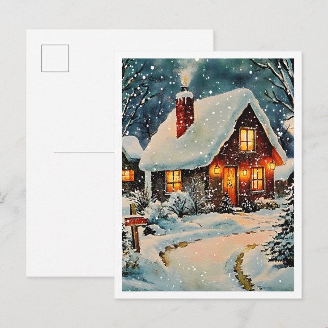 Carte Postale Maison de Noël vintage nostalgique (Devant / Derrière)