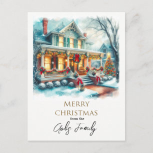 Carte Postale Maison de Noël Vintage Salutation de vacances