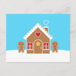 Carte Postale Maison de pain d'épices de Noël Kawaii