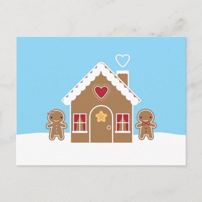 Carte Postale Maison de pain d'épices de Noël Kawaii (Devant)