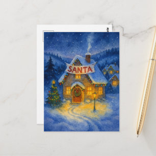 Carte Postale Maison de Père Noël aquarelle festive Noël