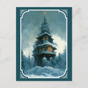 Carte Postale Maison De Pins En Hiver Arbre de Noël