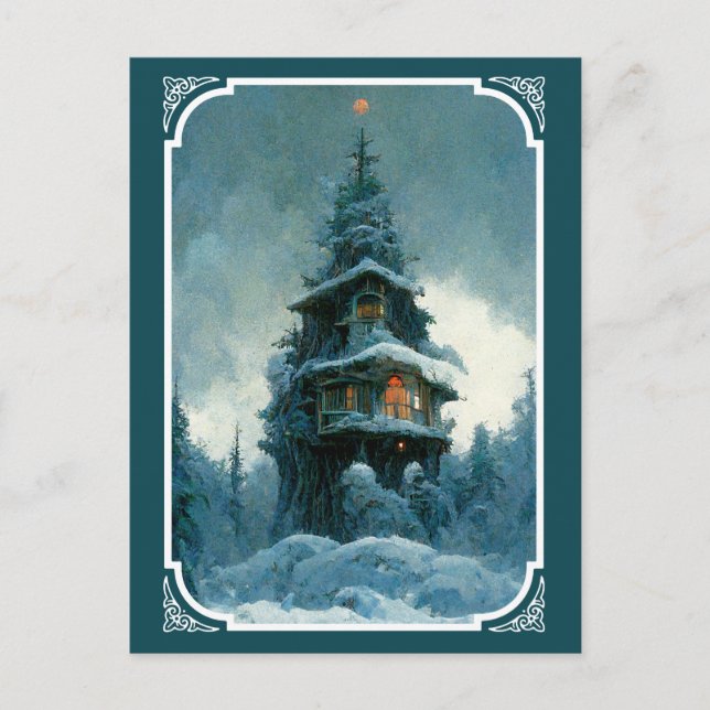 Carte Postale Maison De Pins En Hiver | Arbre de Noël (Devant)