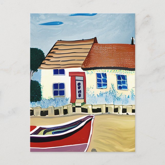 Carte Postale Maison de plage et garde-bateaux en contact (Devant)