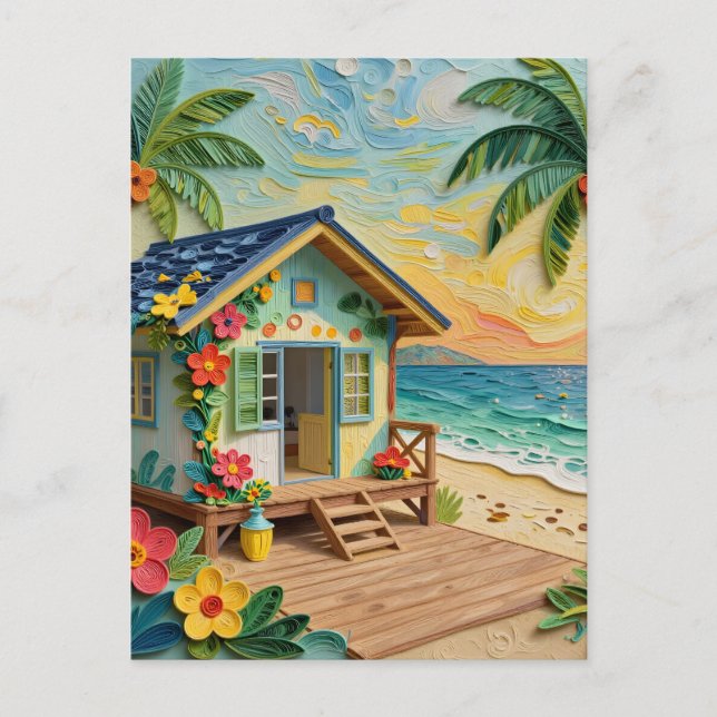 Carte Postale Maison de plage océanique | Garder le contact (Devant)
