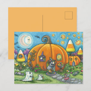 CARTE POSTALE MAISON DE SOURIS, PETITE MICE, TRICK OU TRAITER HA