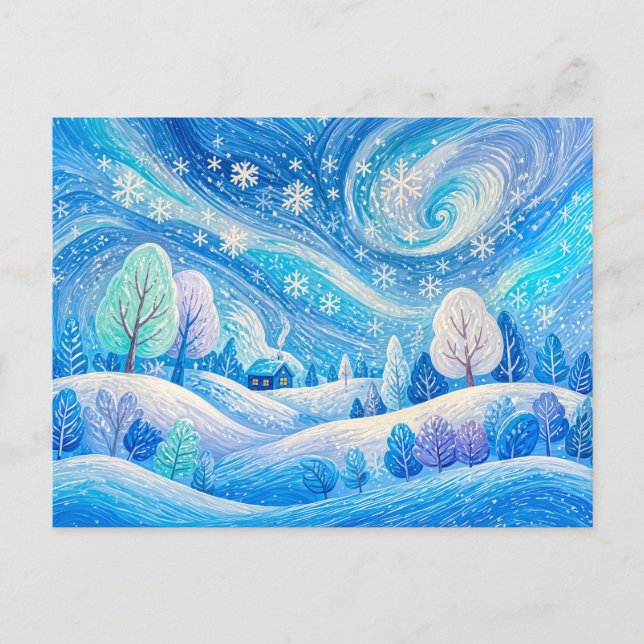 Carte Postale Maison d'hiver dans une illustration de chute de n (Devant)