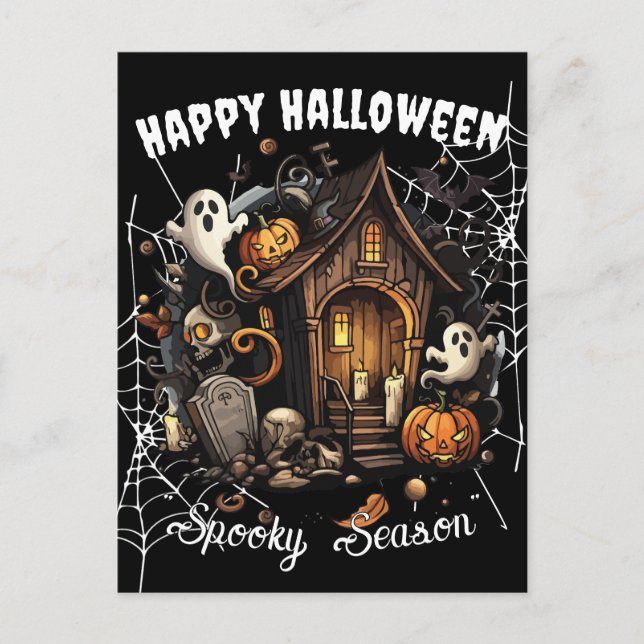 Carte postale 🎃 Maison Éffrayante - NOIR 👻 🕷️ (Devant)
