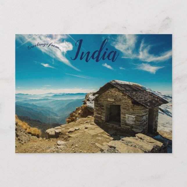 Carte Postale Maison en bois marron à Chandrashila Tungnath en I (Devant)