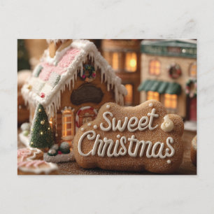 Carte Postale Maison en pain d'épices cosy et "Sweet Christmas"
